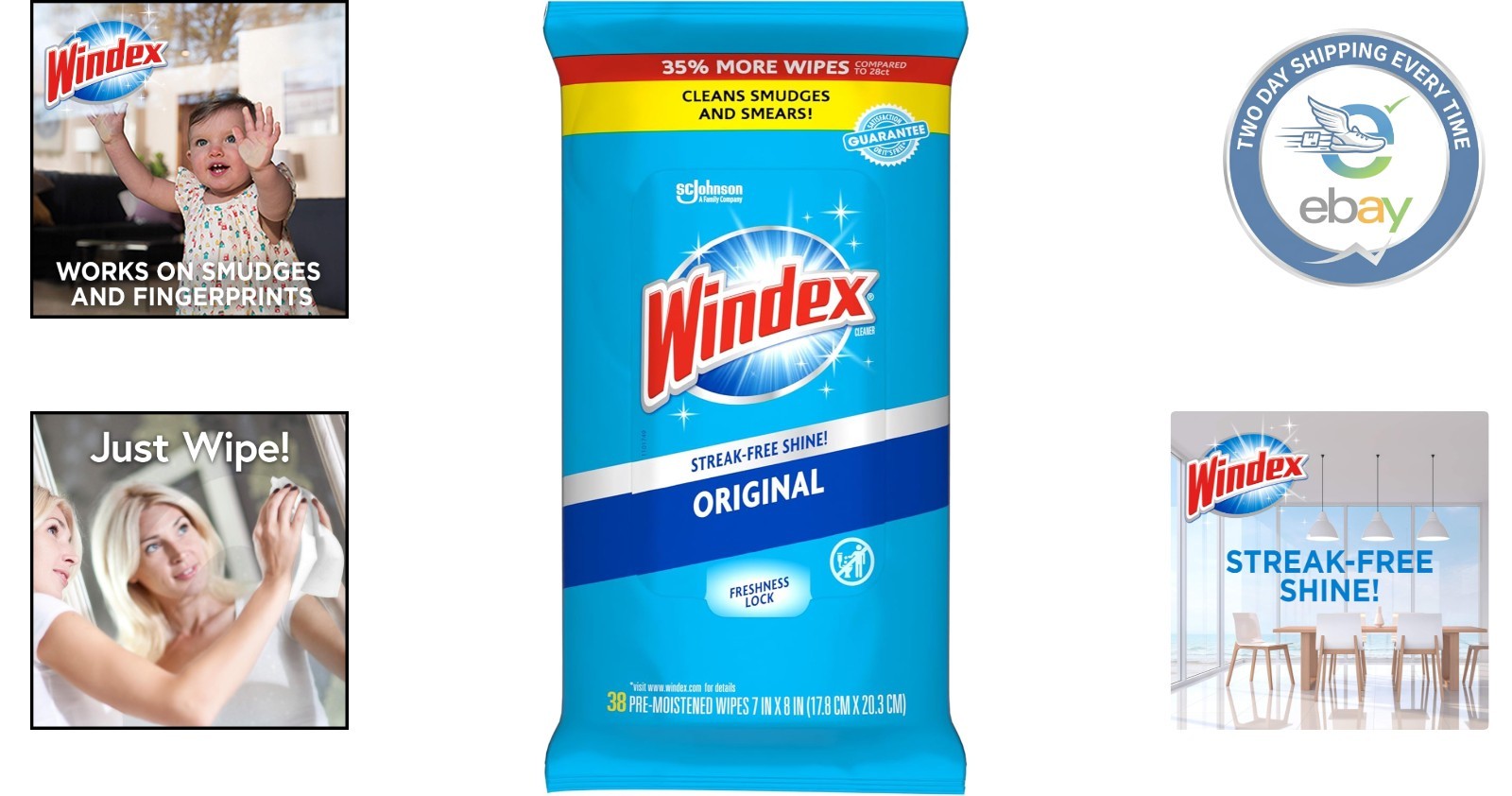 Streak-Free Glass Cleaning Wipes, 38 Count – Fresh Scent & Biodegradable