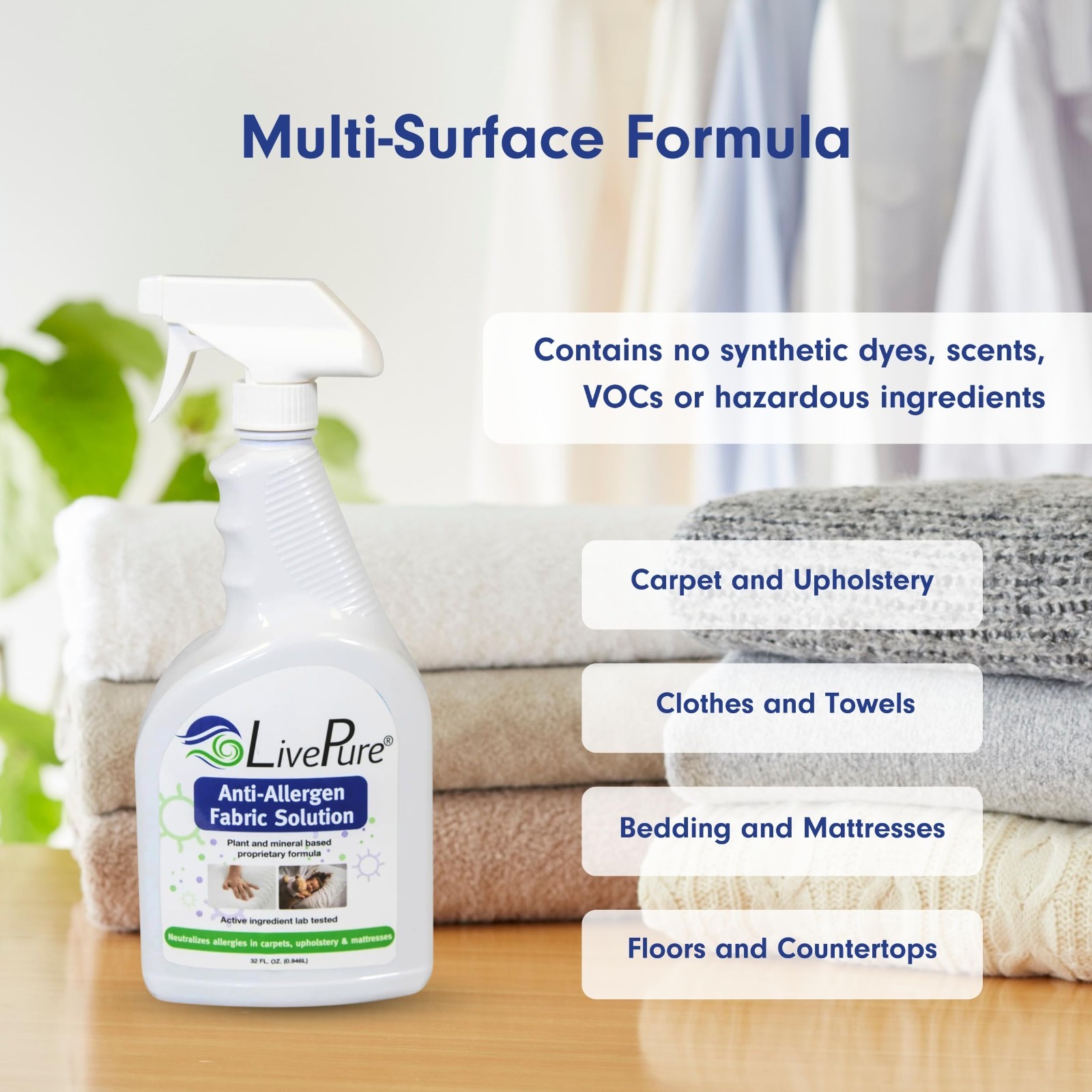 Anti-Allergen Fabric Spray 32 OZ – Household Surface Cleaner, Odor Eliminator