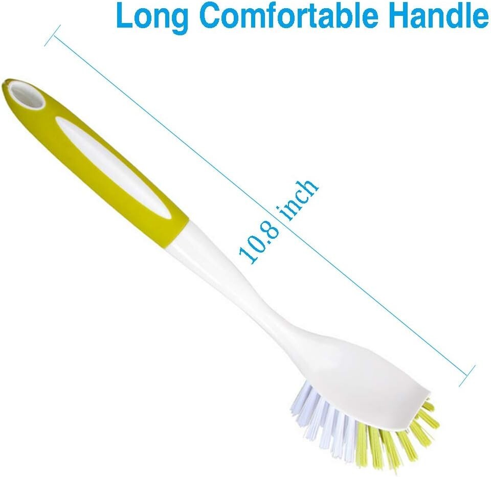 2 Pcs Scrub Brush Set for Dish Sink Pot Pan with Stiff Bristles Yellow Green