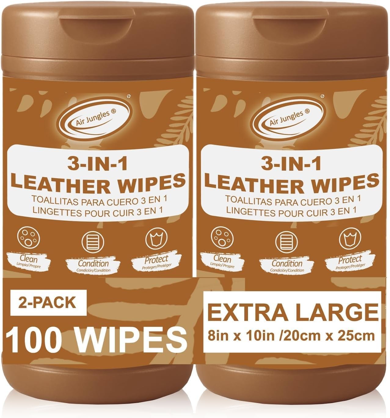 Air Jungles 3in1 Leather Cleaner Wipes 50 Count (Pack of 2)