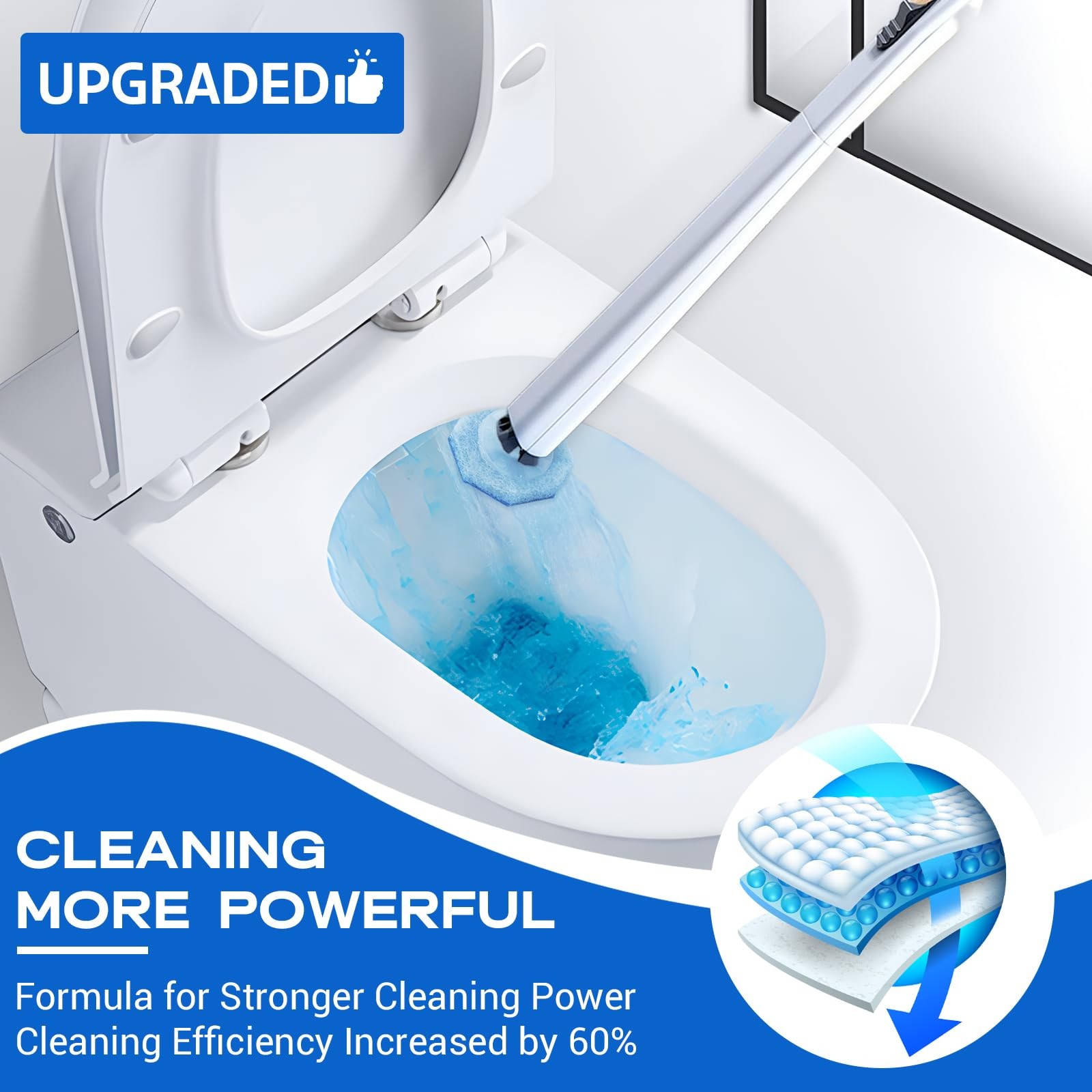 50 Counts Disposable Toilet Bowl Wand Refills, 5X Cleaning Power Toilet Clean…
