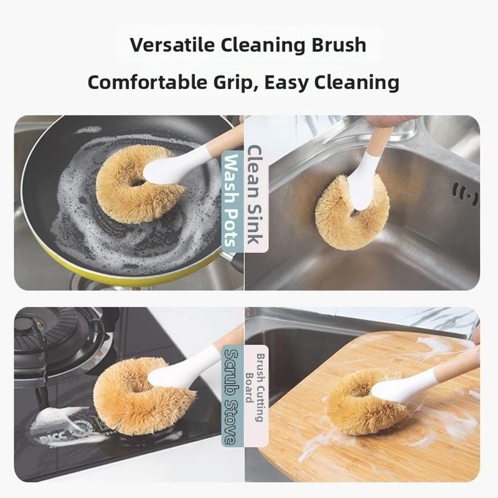 Coconut Palm For kitchen Brush with 34cm Beech Wood Handle and Hangable Design