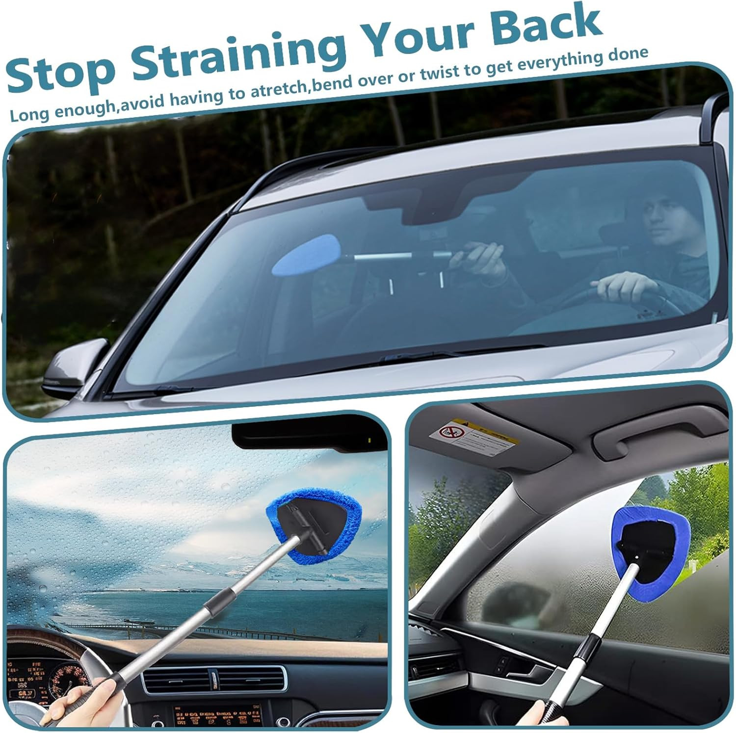 Car Windshield Cleaning Tools, Expandable Car Window Cleaner Kit with 4 Reusable