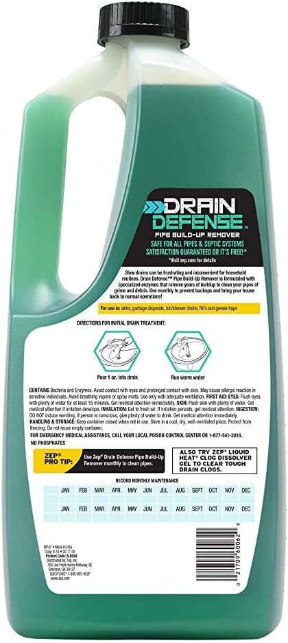 Zep Drain Defense Pipe Build-Up Remover – 64 Ounces – ZLDC648