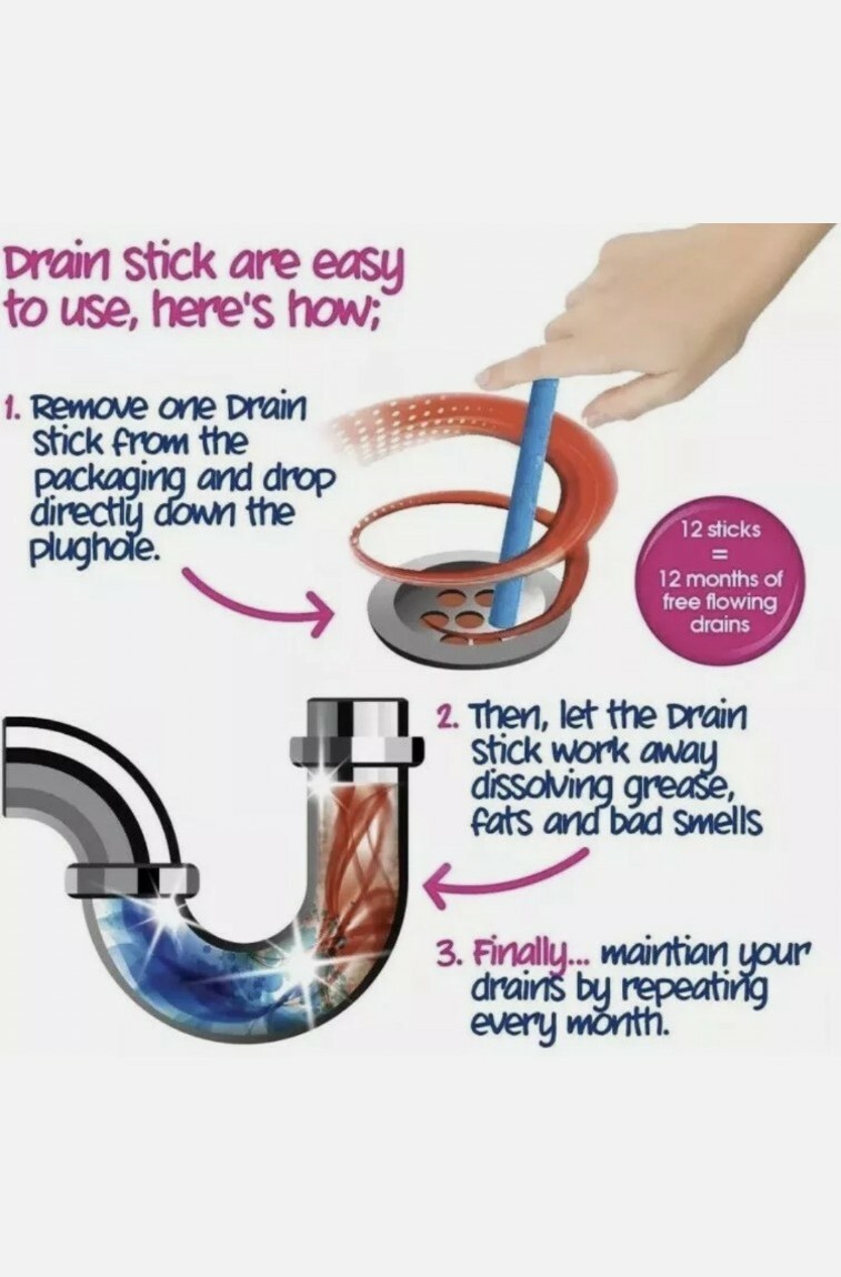 3 Boxes Drain Sticks 24 Pk Keeps Drains & Pipes Clear Odor Free Lemon Scent