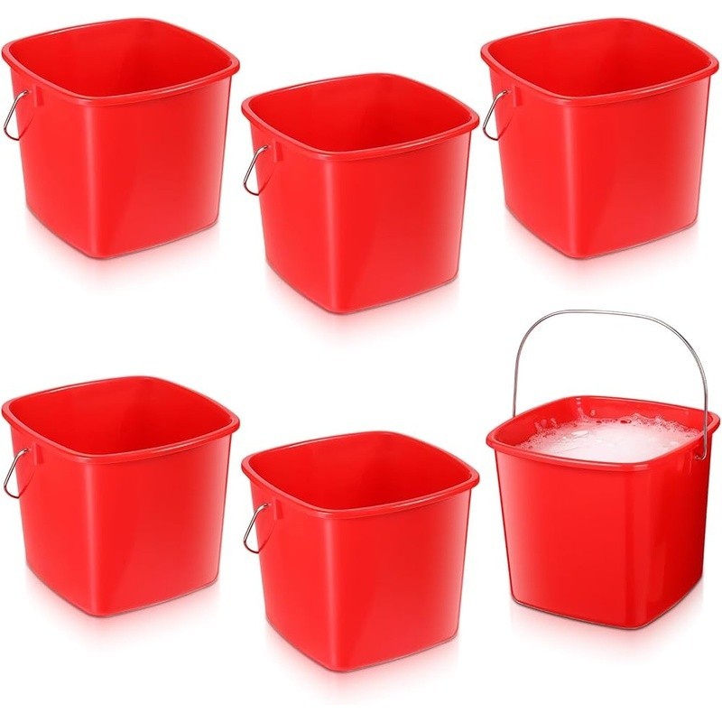 Durable Plastic Cleaning Buckets Set of 6 W/ Metal Handle Home Office Use