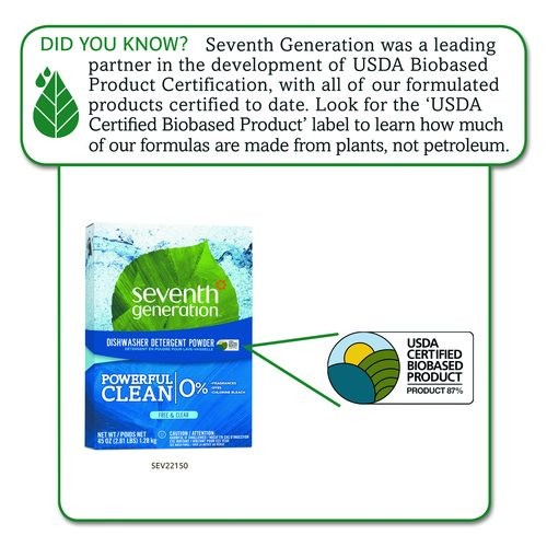 Seventh Generation Automatic Dishwasher Powder, Free and Clear, 45 oz, 3/Pack