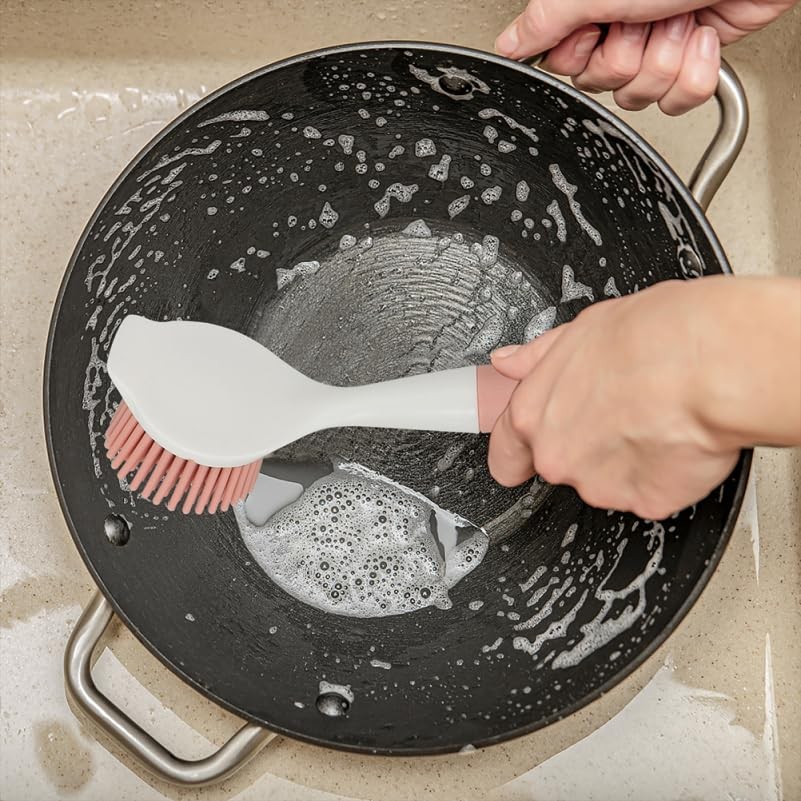 Silicone Pot Brush 2Pcs Set with Long Handle for Non-Stick Cookware Cleaning …