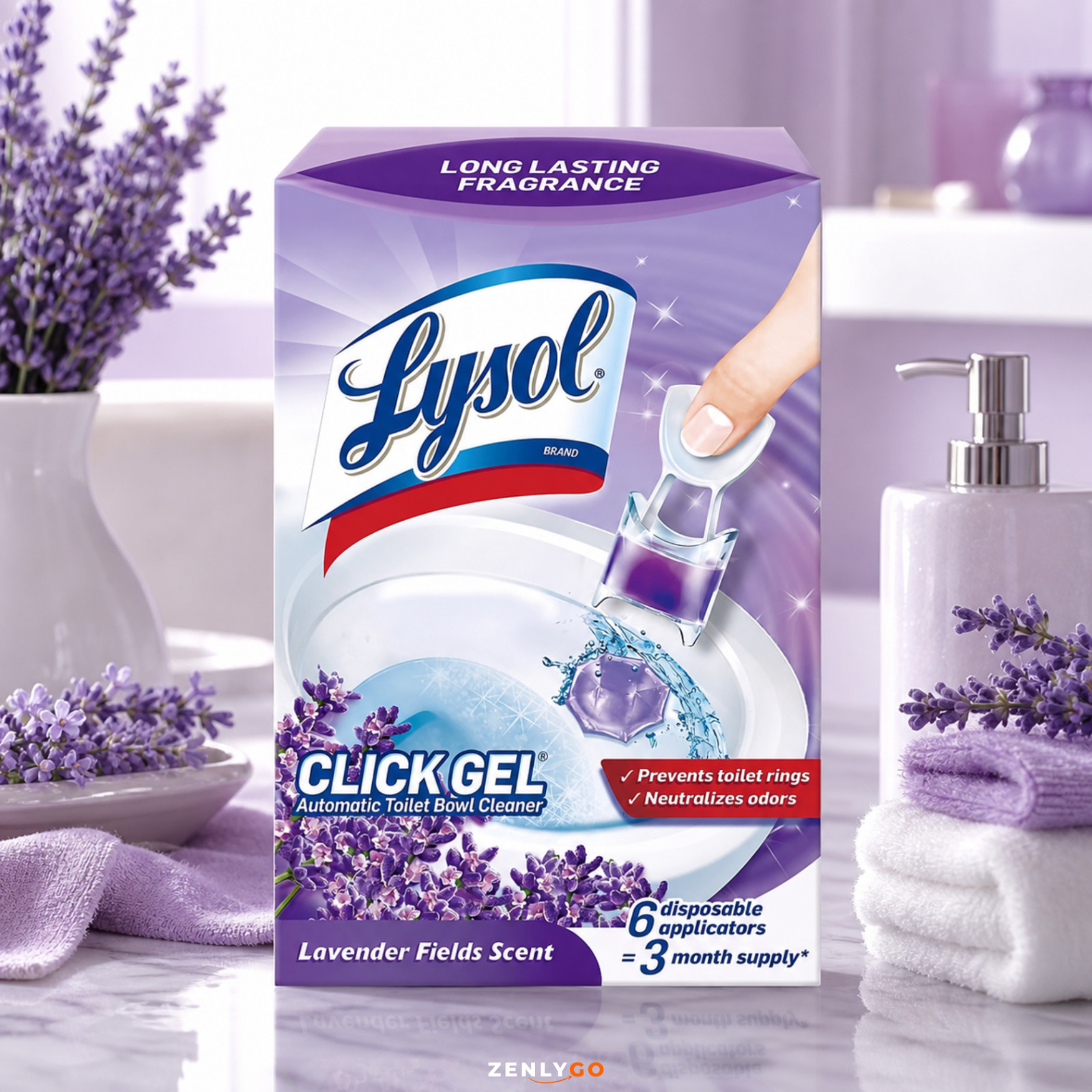 Lysol Click Gel Automatic Toilet Bowl Cleaner, Lavender Fields, 6 Applicators