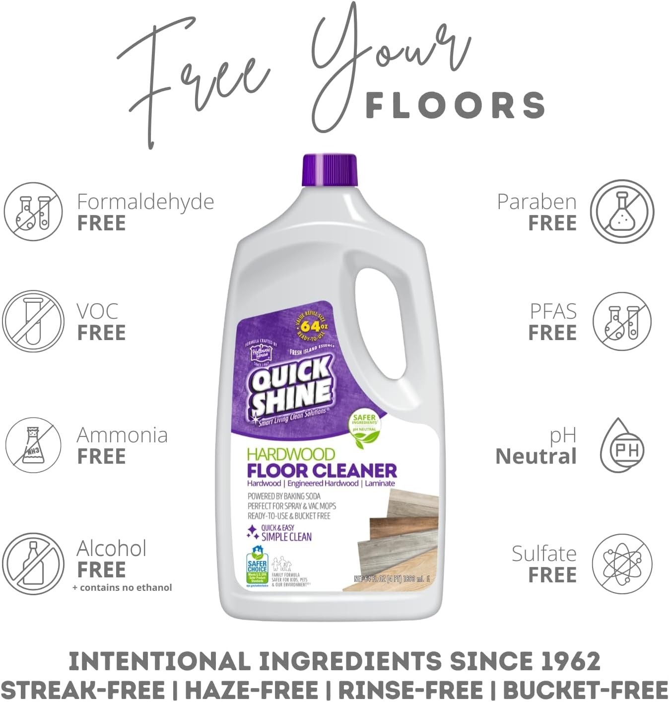64oz Hardwood Floor Cleaner – Plant-Based, Streak-Free, No Rinse – Safe for Kids