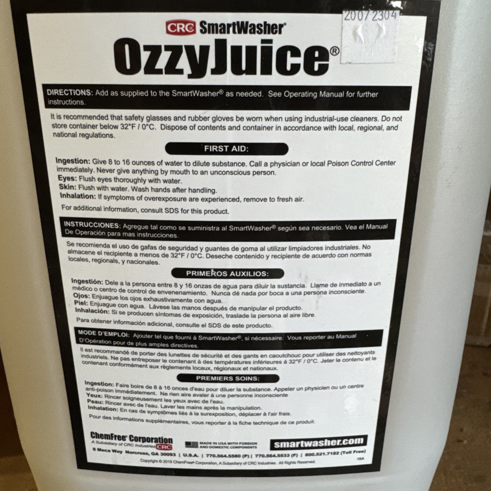 14148 SmartWasher OzzyJuice SW-4 Heavy-Duty Degreasing Solution – 5 Gallon