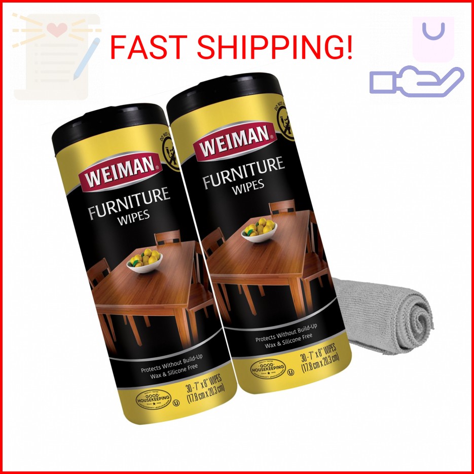 Weiman Wood Cleaner and Polish Wipes – Clean, Polish & Protect Wood Furniture, 3