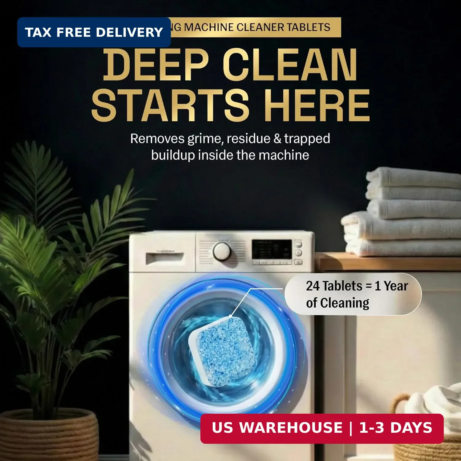 Washing Machine Cleaner Tablets | 24 Pack | Ultra Deep Clean | Eliminates Odors