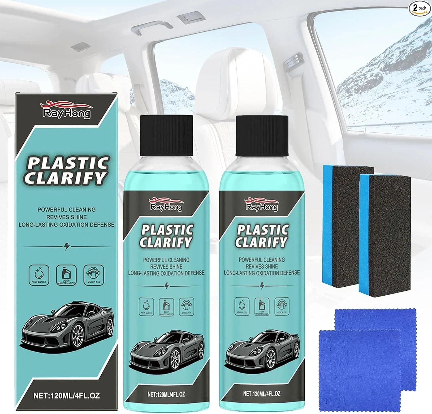2 Pcs Plastic Clarify, Waterless Spray Wax, All-In-One Detailer For Car Interior