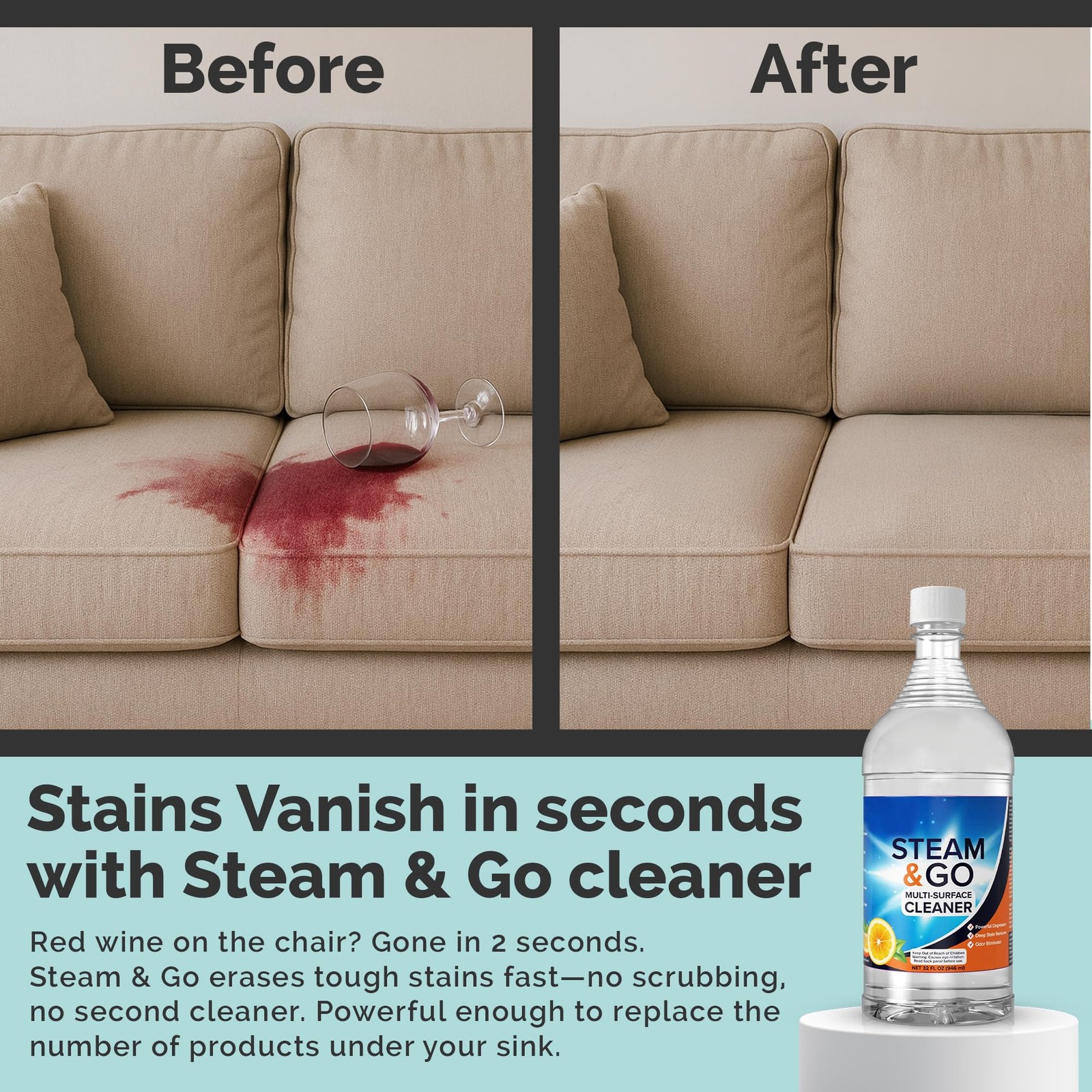 Steam & Go Multi-Purpose Cleaner Spray with Oxy Power for Multi-Surfaces – Re…