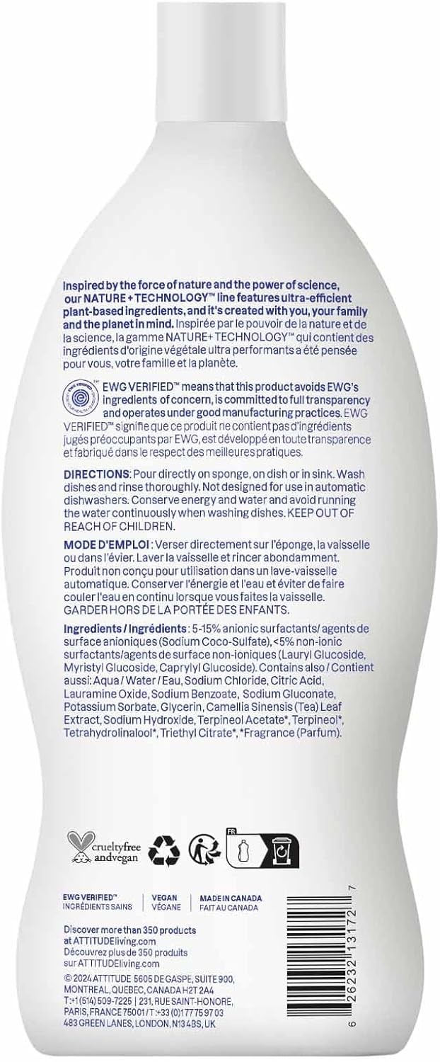 ATTITUDE Dish Soap Citrus Zest Plant-Based Vegan Dishwashing Liquid 23.7oz