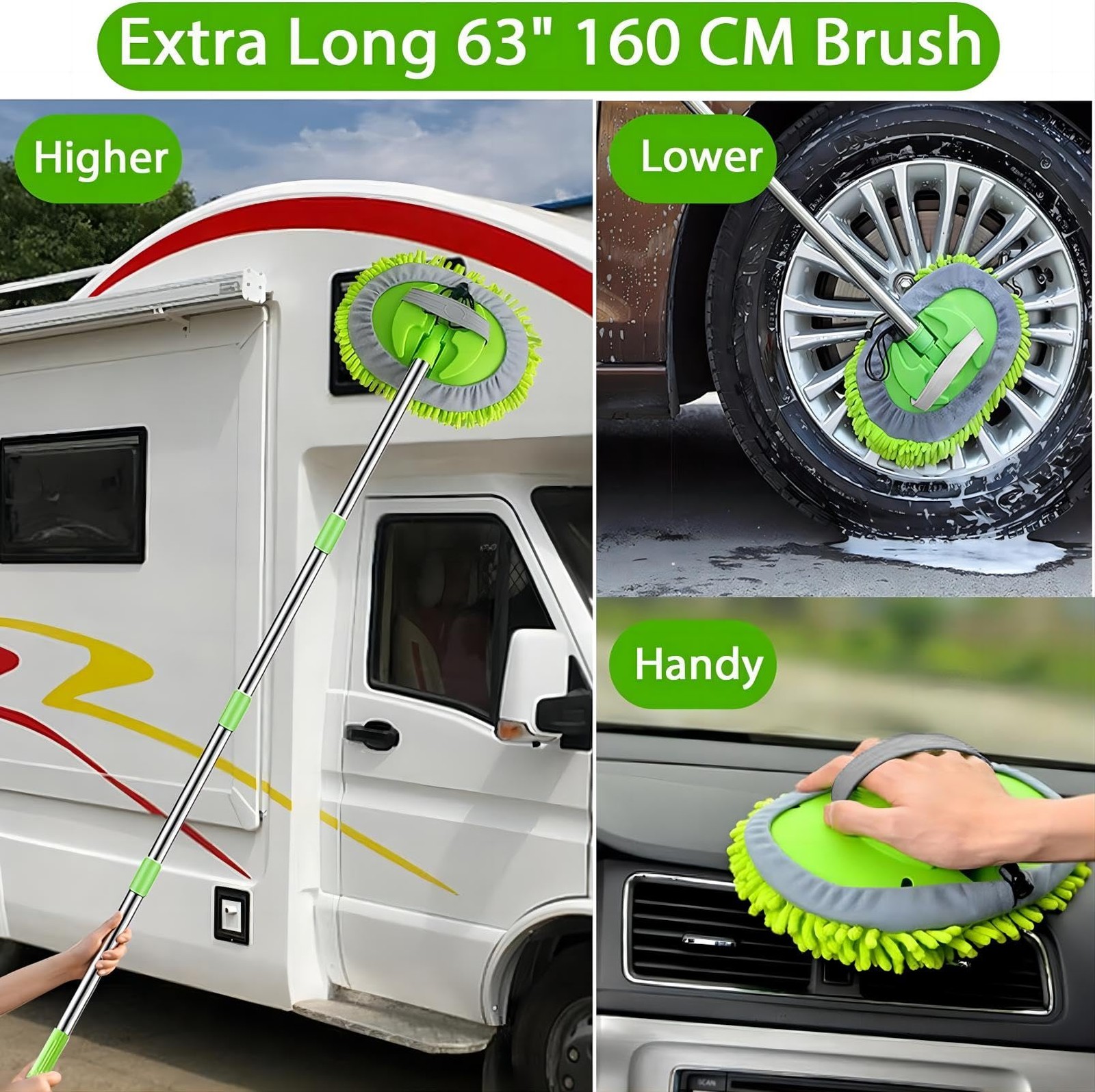 63″ Car Wash Mop Brush Tool Mitt with Long Handle Length More Suitable for Wa…
