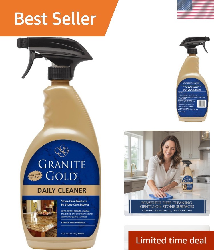 Citrus Spray Cleaner for Granite, Marble & Quartz – 32 Oz Streak-Free Shine