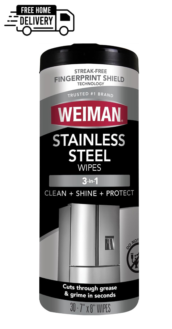 Weiman Stainless Steel Cleaner, 30 Count Cleaning Wipes, Removes Dirt, Grime