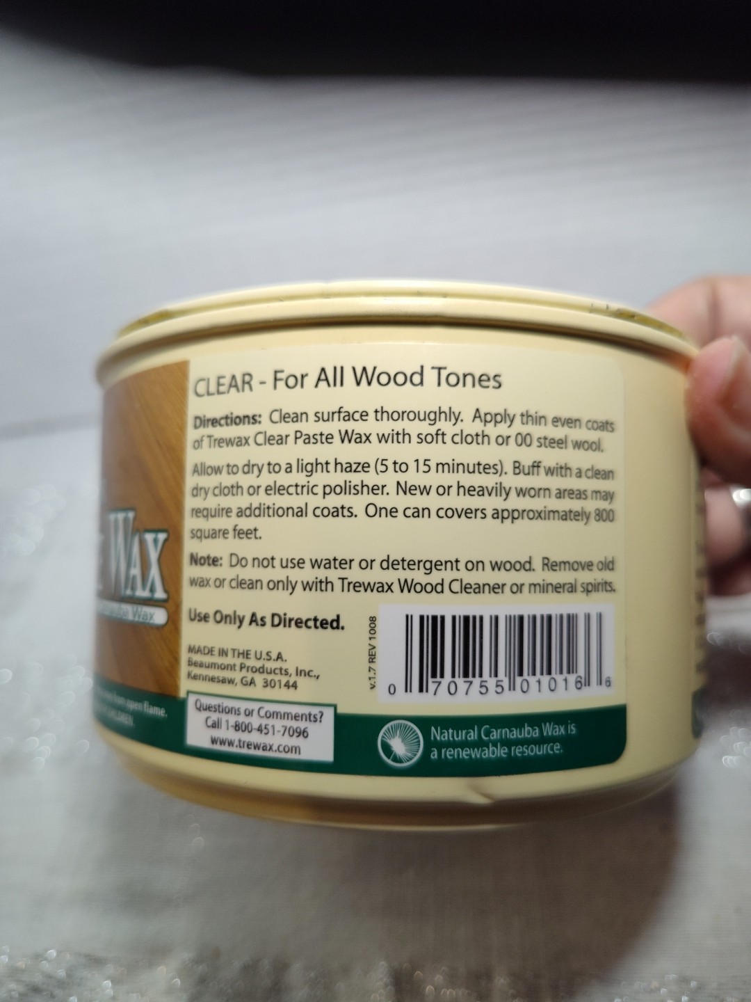 Used Original Trewax Clear Paste Wax Polish 12.35 Oz Can 70% Remaining