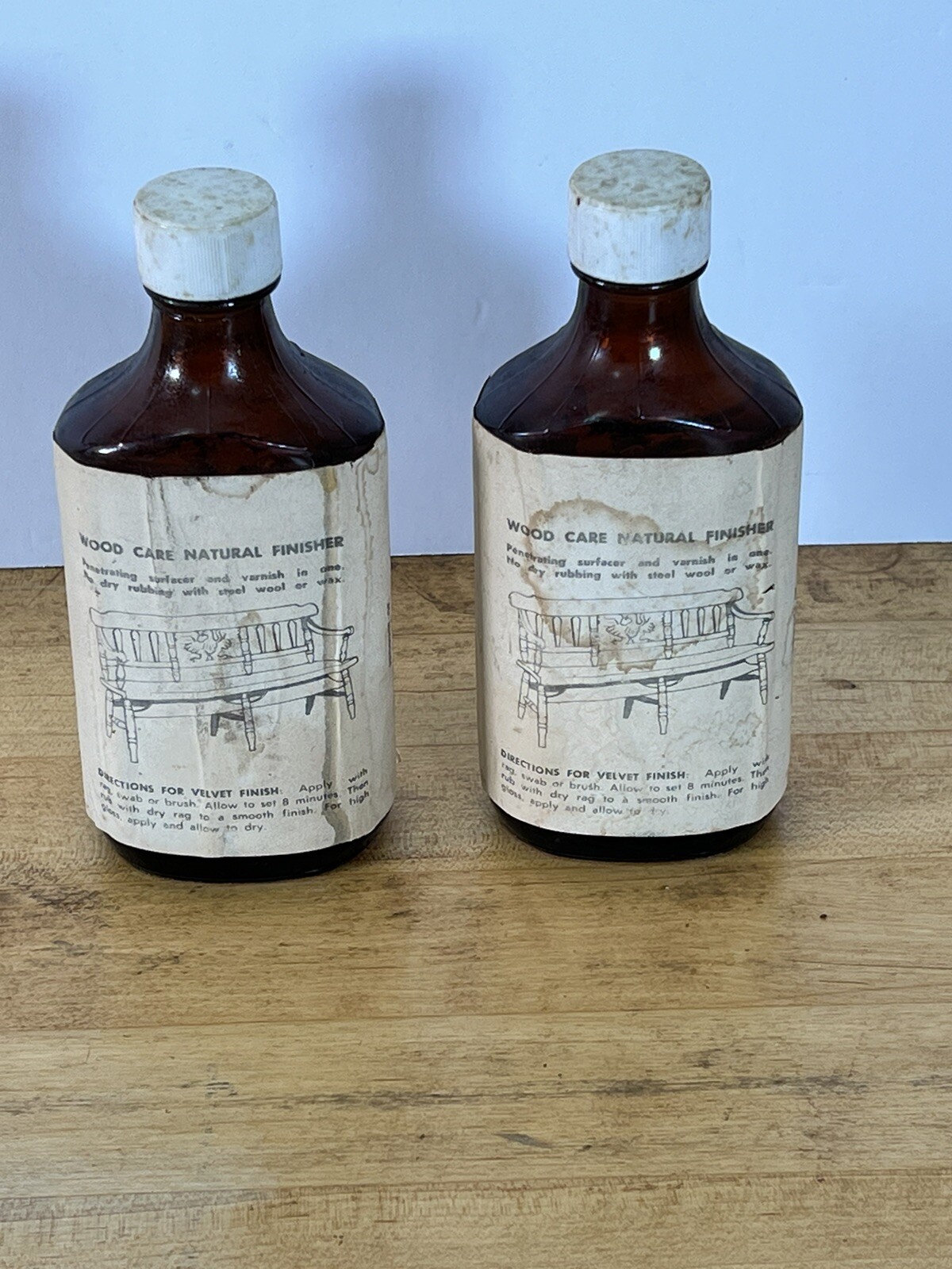 2 Vintage 6 oz Bottles WOOD CARE NATURAL FINISHER Product of THRIFT SHOP METHODS