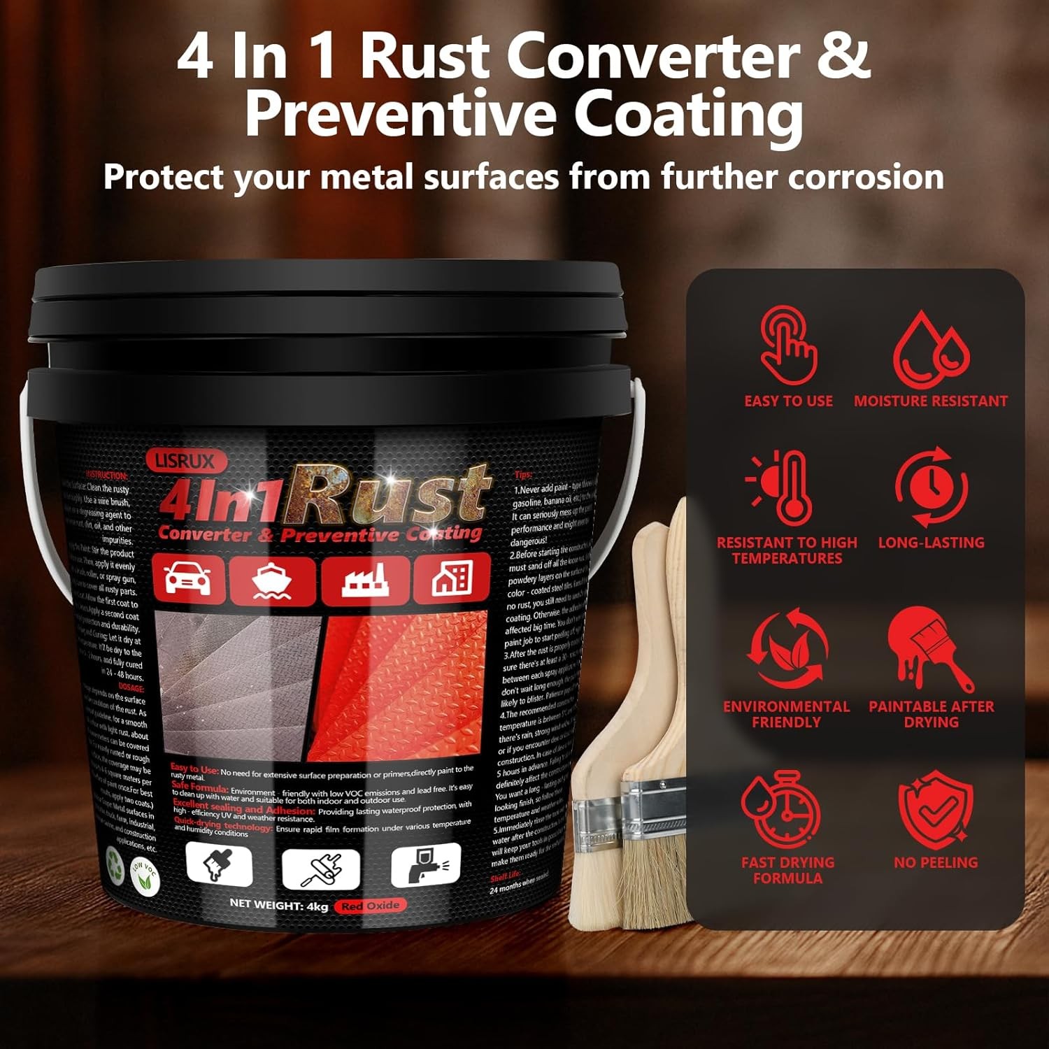 4-in-1 Rust Converter Metal Primer 141Oz Rust Inhibitor Paint Red