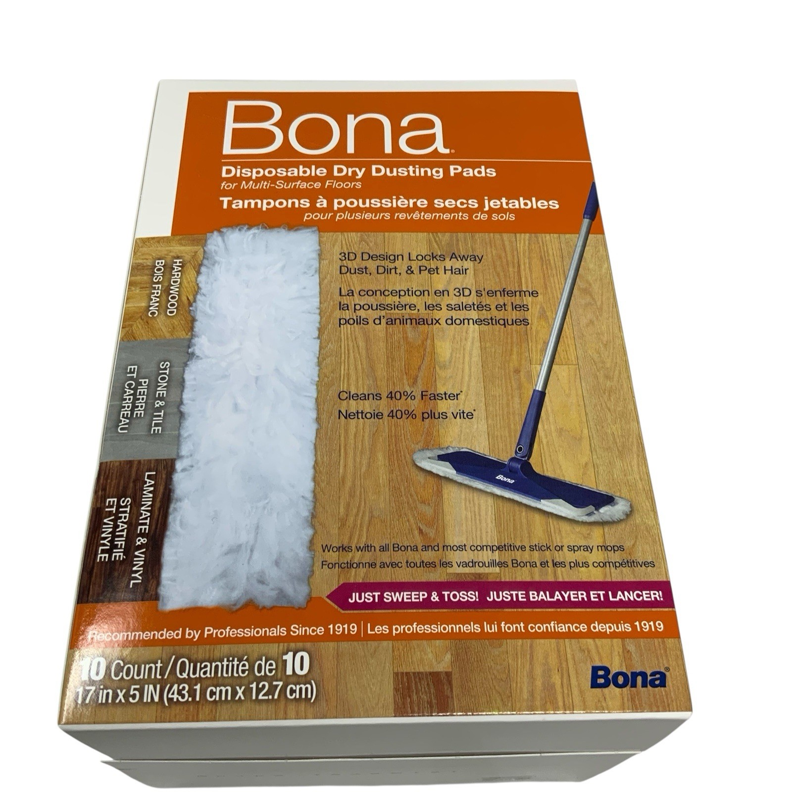 Bona 10 Pack Disposable Dry Dusting Pads MultiSurface Floors Hardwoods Refill