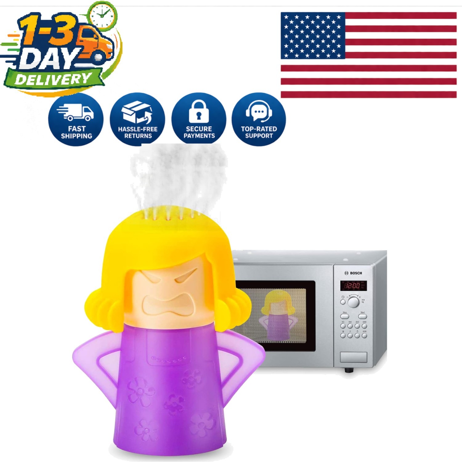 Angry Mama Microwave Cleaner, 2 PCS Steam Cleaner for Quick Cleaning in Purple