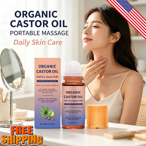 Organic Golden Castor Oil Roll-On with Rose Quartz for Skin,Hair&Wrinkle