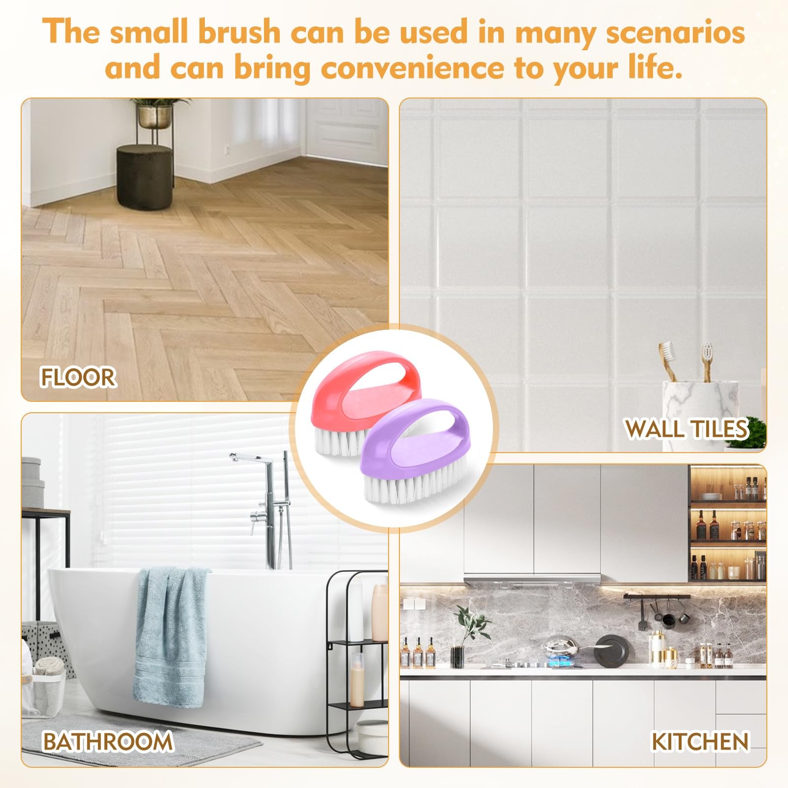 2 Pack Small Scrub Brush Heavy Duty Stiff Nylon Bristles Cleaning Brush
