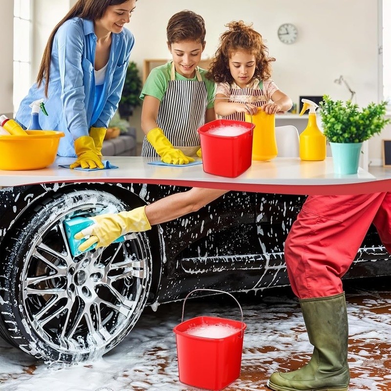 Durable Plastic Cleaning Buckets Set of 6 W/ Metal Handle Home Office Use