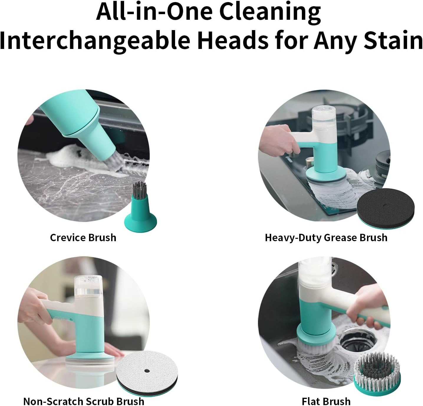 Dual-Rotation Electric Scrubber – IPX5 Waterproof Multi-Surface Cleaning Brush f
