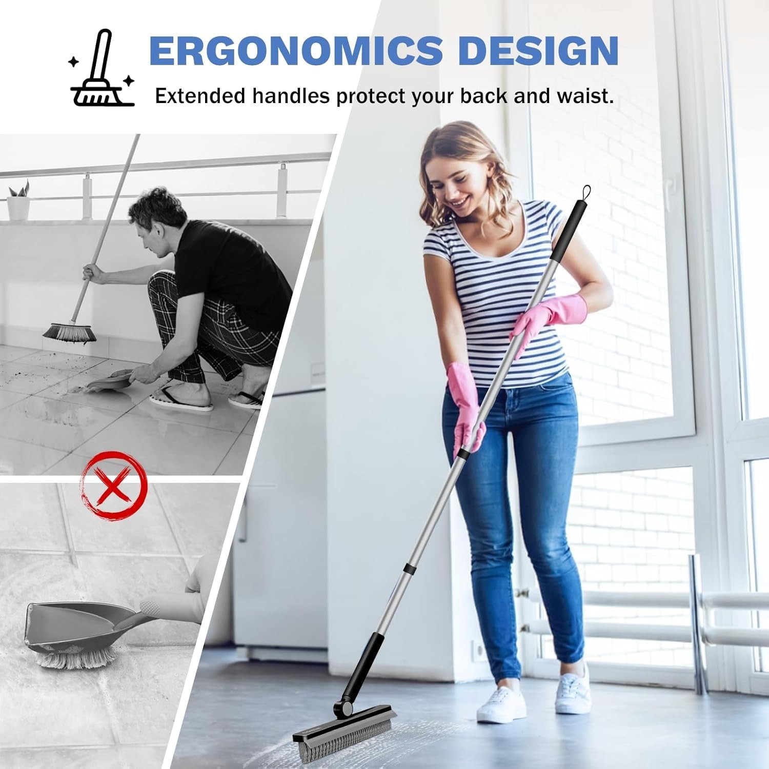 Grout Cleaner Brush with Long Handle, V-Shaped Floor Scrub Brush Swivel Grout…