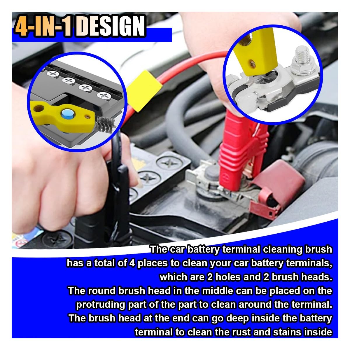 4 in 1 Car Battery Terminal Cleaner, Car Battery Post Cleaner, AntiRust Car B…