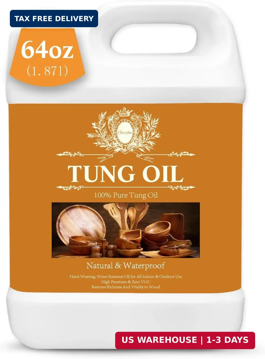 64 OZ 100% Pure Tung Oil for Outdoor Furniture & Indoor Wood