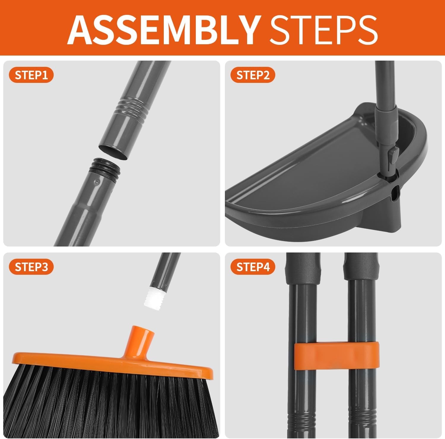 Broom and Dustpan Set ，Long Handle Broom with Upright Standing Dust