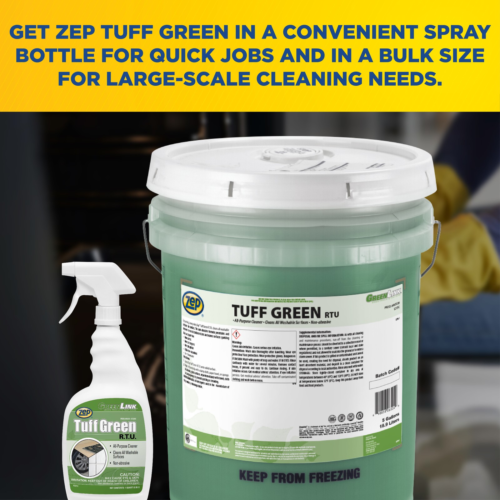 Zep Tuff Green RTU All-Purpose Cleaner – 5 Gallon (Each) 65039 – Quickly Cuts