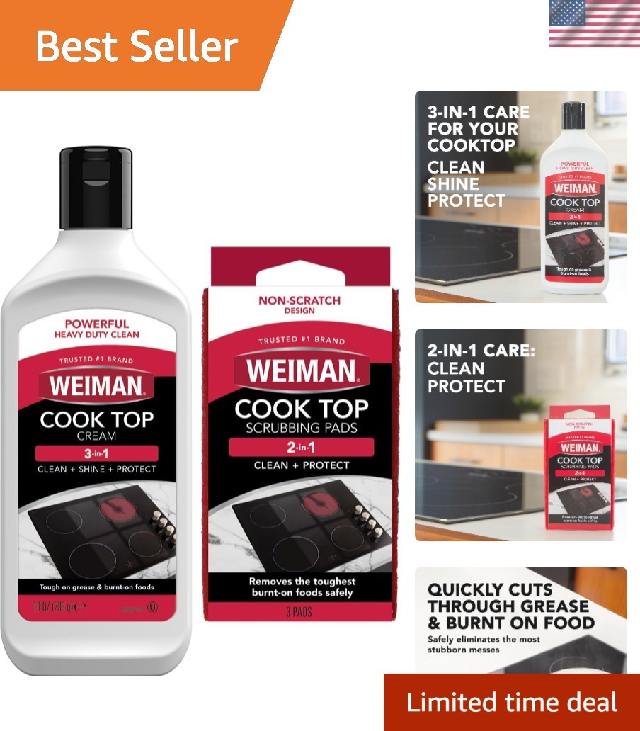 Ceramic & Glass Cooktop Cleaner 10 Oz – Safe, Low Odor with Scrubbing Pads