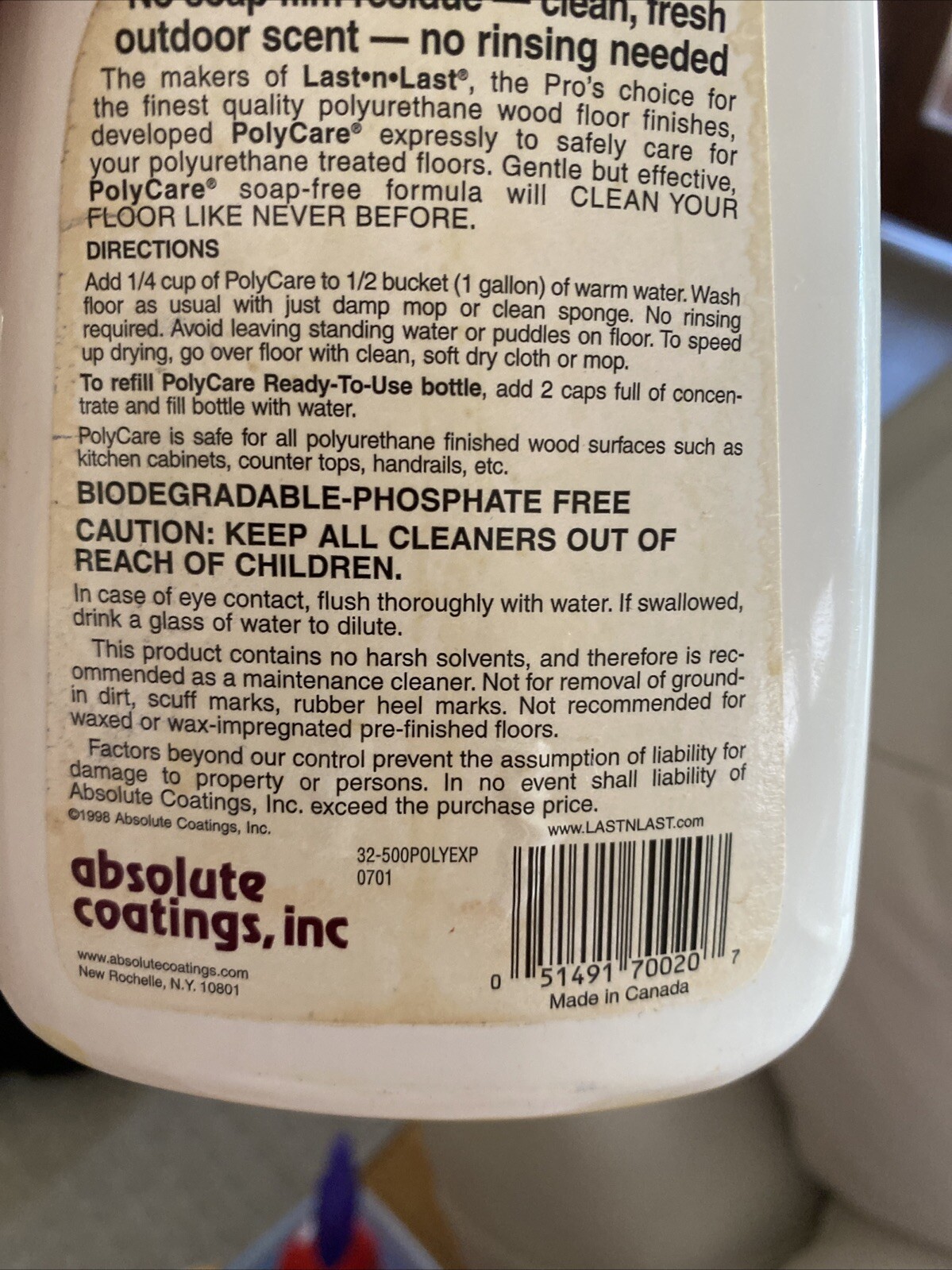 PolyCare Concentrate No Rinse Polyurethane Cleaner 20 Oz 65% Full
