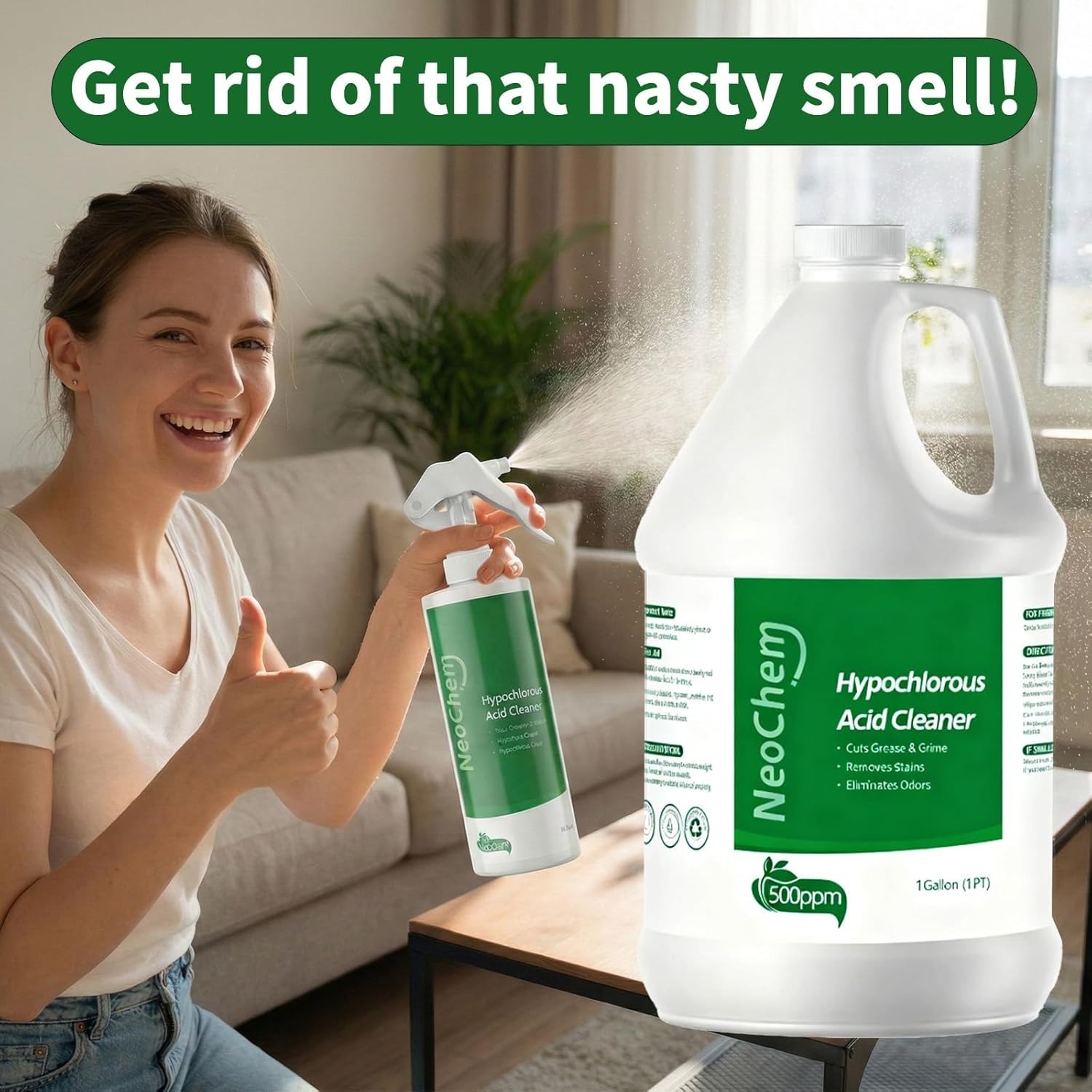 Hypochlorous Acid 500ppm Cleaner 2 Gal No Rinse Stain Odor Eliminator