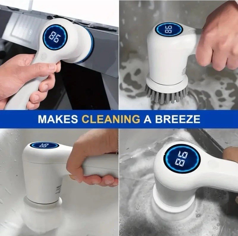 Electric Spin Scrubber, Cordless Cleaning Brush with LED Display, 4 Replaceable,