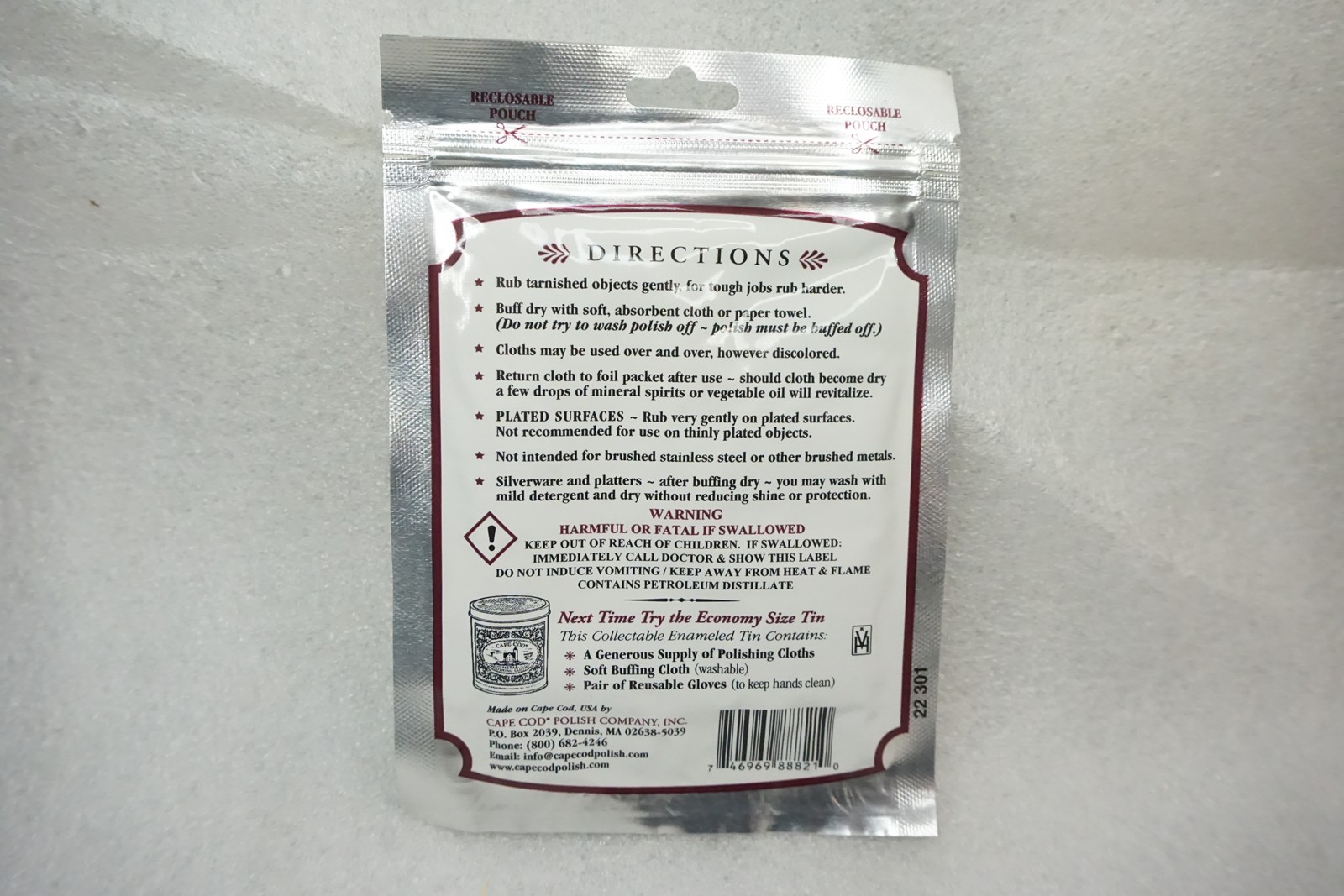 Cape Cod Metal Polishing Cloths 2-Pack 4″x6″ Pre-Moistened Cleaner Anti-Tarnish