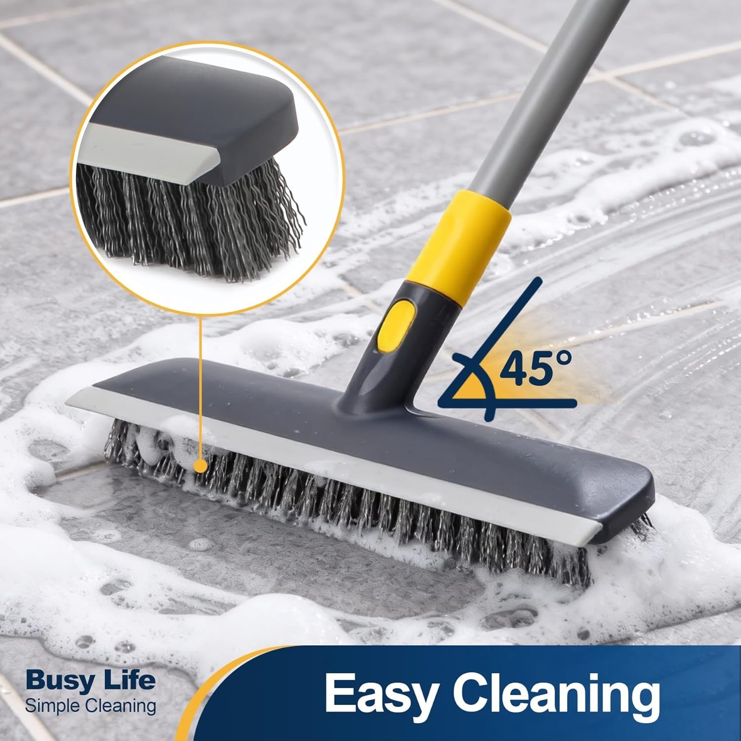 Telescopic Floor Scrub Brush 2-in-1 Stiff Bristle Shower & Patio Cleaner