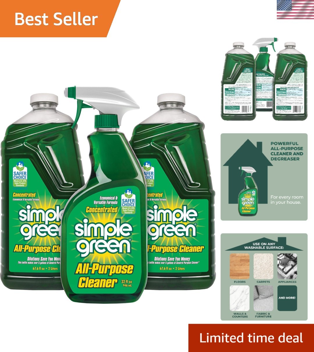 All-Purpose Cleaner Spray and Refill, Green, 3 Piece Set, , 1 Count