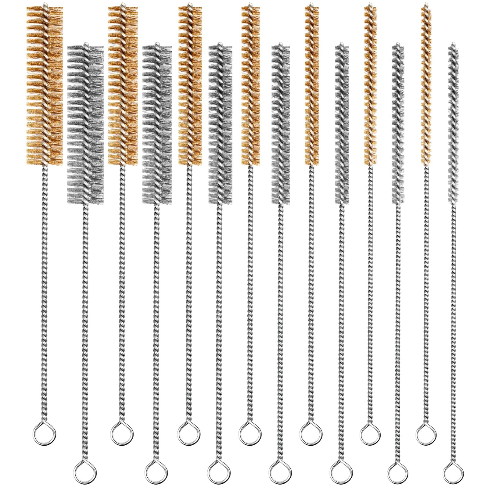 14-Pieces Brass Wire Brush Stainless Steel Tube Brush Set 12″ Round Wire Brus…