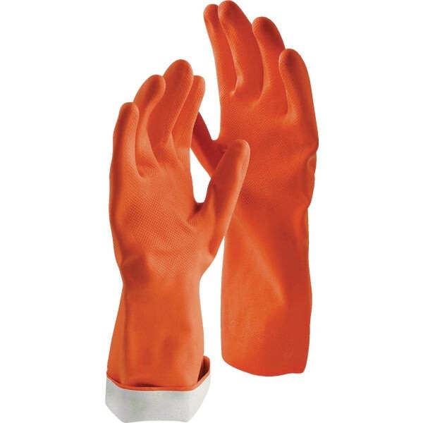 (6)-Libman Premium Large Durable Reusable Latex Gloves, Cotton Lined. 1325