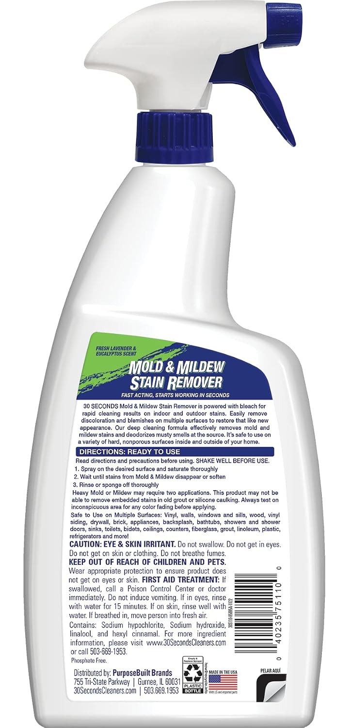 30 SECONDS Mold & Mildew Stain Remover Spray- Indoor & Outdoor Use – 2 Pack (2)