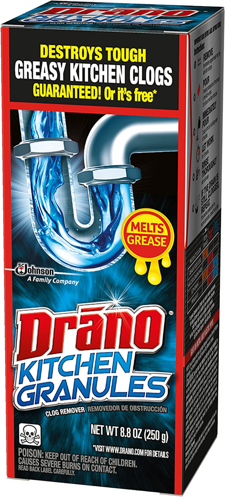Drano Kitchen Granules Clog Remover, Destroy Tough Clogs, 8.8 Oz