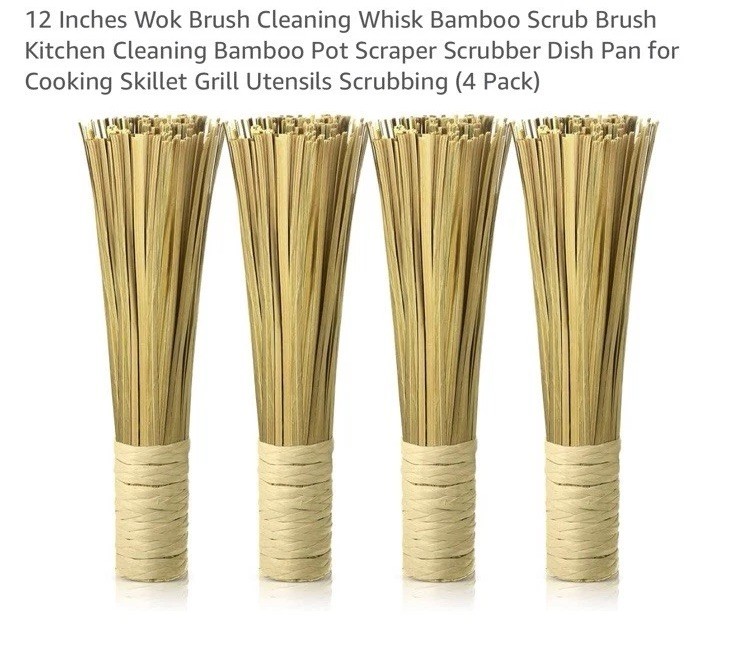 12 Inches Wok Brush Cleaning Whisk Bamboo Scrub Kitchen Cleaning Bamboo 4pack