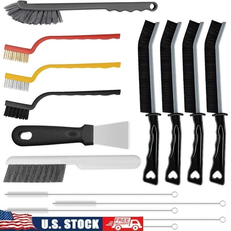 15-Piece Crevice Cleaning Brush Kit Kitchen Bathroom Car Office Grout Scrubbing